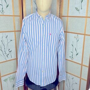Abercrombie & Fitch Men’s Blue and Pink striped Muscle Dress Shirt Medium
